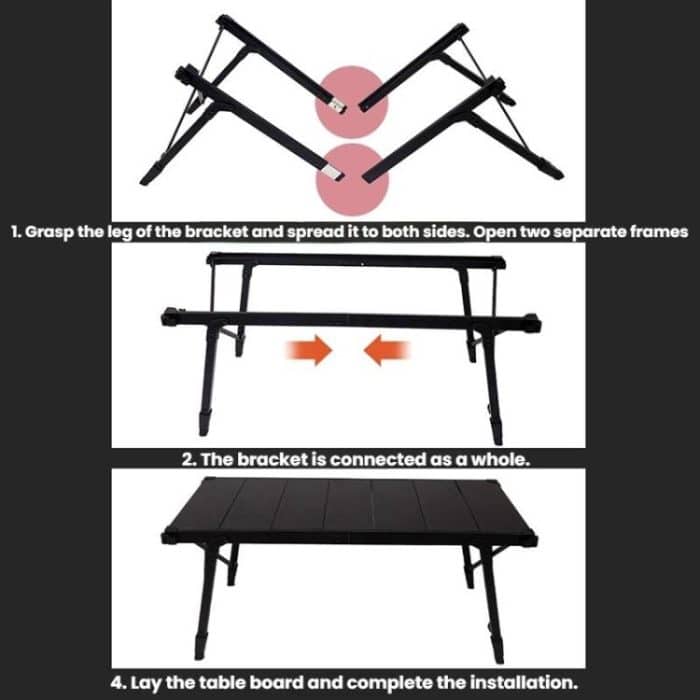 CLS Outdoor Aluminum Egg Roll Table Camping Folding Table, 8245 6 Plates, 9545 Folded 7 Plates, 8744 Black, 8744 Wood Grain, 8744 Black+4 PU Hooks – Bild 6