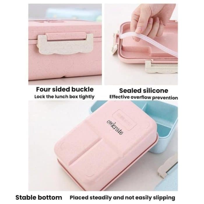 Plastic Split Microwaveable Oven Lunch Box With Stainless Steel Tableware – Bild 3