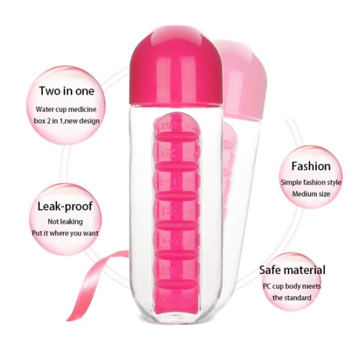 600 ml Kunststoff-Wasserflasche mit täglichem Pillendosen-Organizer für Trinkflaschen – Bild 3
