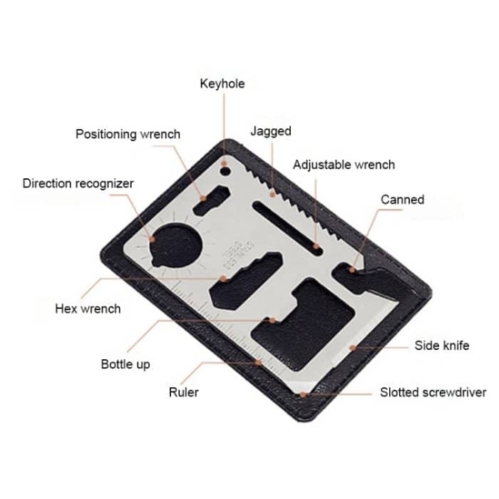 100 Stück 11-in-1 tragbarer Multifunktions-Kartenschneider aus Edelstahl mit Lederetui, Größe: 6,9 x 4,5 cm, 10 PCS – Bild 4