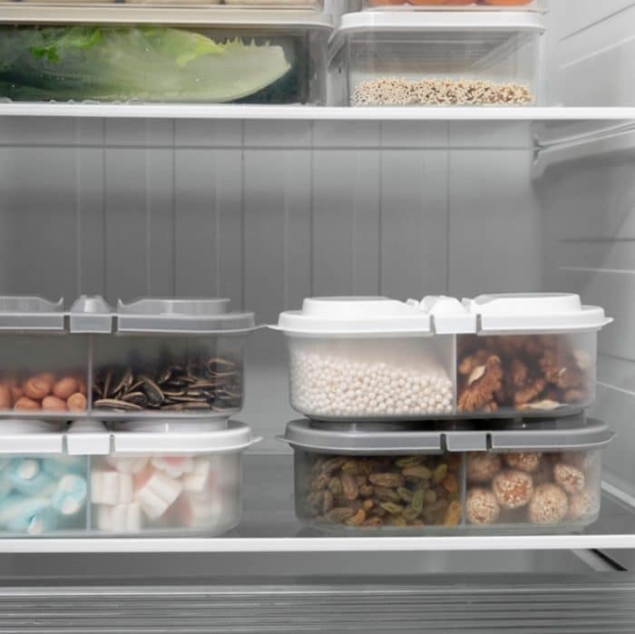 5 Stück Doppelgitter-Küchenlebensmittel-Mehrkorn-versiegeltes Glas, multifunktionale Kühlschrank-Aufbewahrungsbox mit Deckel – Bild 5
