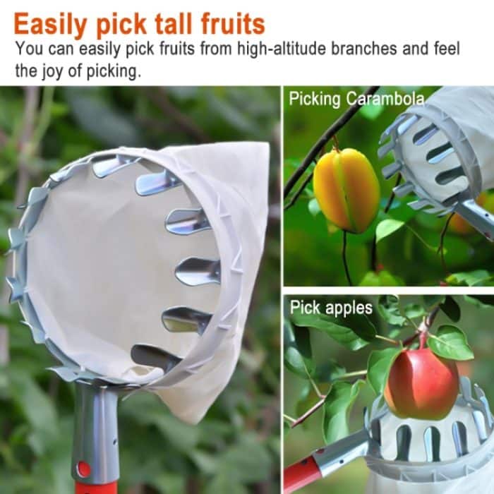Metall Obstpflücker Praktische Stoff Obstgarten Garten Apple Peach High Tree Picking Tools – Bild 3