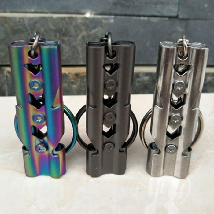 Selbstschützende Doppelrohr-Survival-Pfeife aus Edelstahl mit hoher Dezibel und Schlüsselring, Whistle (Silver), Whistle (Black), Whistle (titanium) – Bild 4