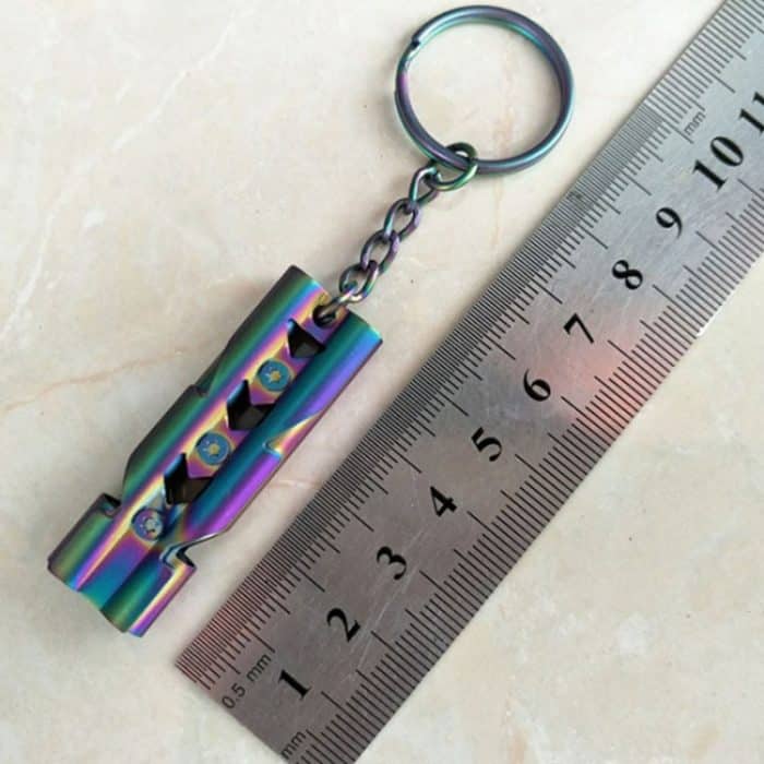 Selbstschützende Doppelrohr-Survival-Pfeife aus Edelstahl mit hoher Dezibel und Schlüsselring, Whistle (Silver), Whistle (Black), Whistle (titanium) – Bild 7