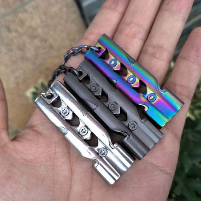 Selbstschützende Doppelrohr-Survival-Pfeife aus Edelstahl mit hoher Dezibel und Schlüsselring, Whistle (Silver), Whistle (Black), Whistle (titanium) – Bild 8