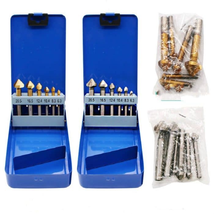 6 In 1 90 Grad Dreikant-Anfasmesser Holzbearbeitung Fräser Anfasmaschine Lochöffner, Iron Box, Plastic Bag – Bild 8