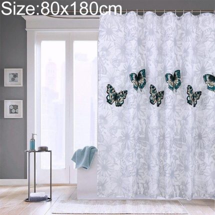 Wasserdichter, waschbarer Badezimmer-Vorhang aus Polyester mit Schmetterlingsmotiv, 80x180cm, 120x180cm, 150x180cm, 180x180cm, 200x180cm, 220x180cm, 240x180cm