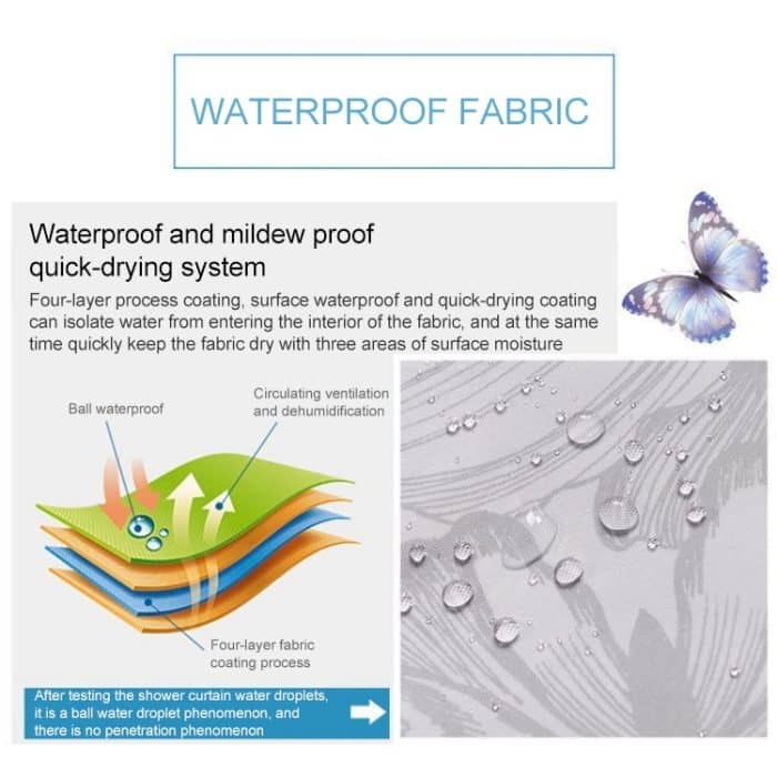 Wasserdichter, waschbarer Badezimmer-Vorhang aus Polyester mit Schmetterlingsmotiv, 80x180cm, 120x180cm, 150x180cm, 180x180cm, 200x180cm, 220x180cm, 240x180cm – Bild 4