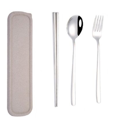 4 Teile/satz Tragbare Edelstahl Geschirr Kreative Set Essstäbchen Löffel Gabel Geschenk, Steel, Black, Pink, Red, Blue