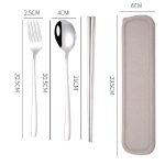 4 Teile/satz Tragbare Edelstahl Geschirr Kreative Set Essstäbchen Löffel Gabel Geschenk, Steel, Black, Pink, Red, Blue – Bild 2