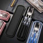 4 Teile/satz Tragbare Edelstahl Geschirr Kreative Set Essstäbchen Löffel Gabel Geschenk, Steel, Black, Pink, Red, Blue – Bild 6
