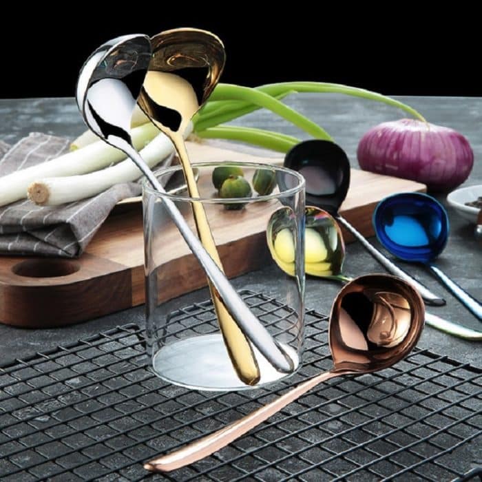 3 Stück Edelstahl-Saucenlöffel, kreativer Löffel mit großem Kopf und langem Griff, Original Steel, Gold, Rose Gold, Blue, Colorful, Black – Bild 8