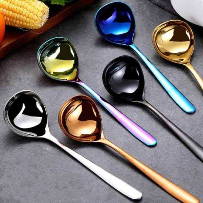 3 Stück Edelstahl-Saucenlöffel, kreativer Löffel mit großem Kopf und langem Griff, Original Steel, Gold, Rose Gold, Blue, Colorful, Black – Bild 9