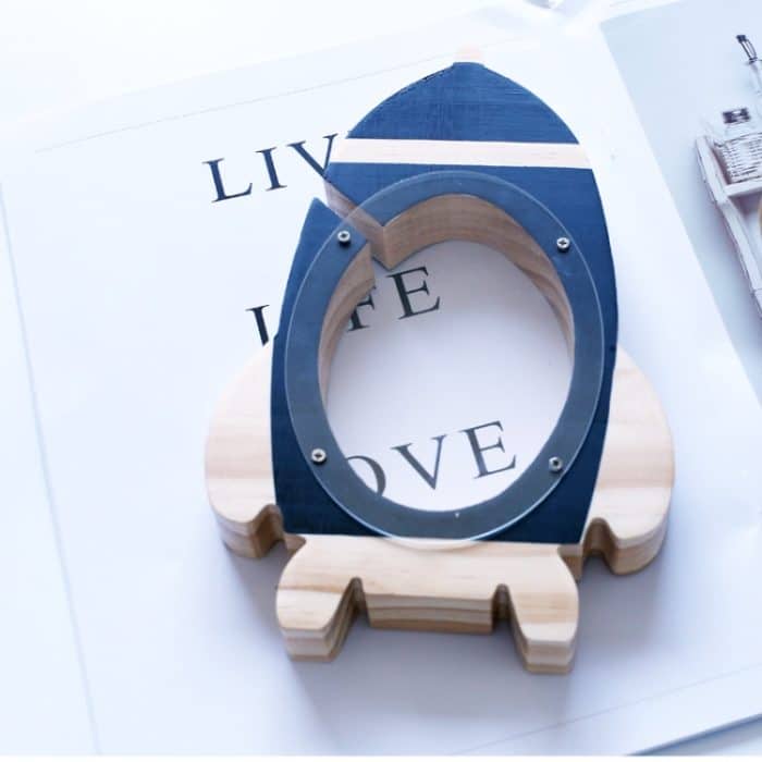 Nordic Holz Rakete Spardose Spielzeug Wohnzimmer Dekoration Sparschwein – Bild 4