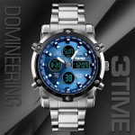 SKMEI 1389 Multifunktionale Herren-Business-Digitaluhr, 30 m wasserdicht, großes Zifferblatt, Armbanduhr mit Edelstahl-Armband, 1389 Black, 1389 Blue, 1389 Silver, 1389 Silver+Black – Bild 7