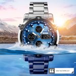 SKMEI 1389 Multifunktionale Herren-Business-Digitaluhr, 30 m wasserdicht, großes Zifferblatt, Armbanduhr mit Edelstahl-Armband, 1389 Black, 1389 Blue, 1389 Silver, 1389 Silver+Black – Bild 10