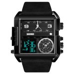 SKMEI 1391 Multifunktionale Herren-Business-Digitaluhr, 30 m wasserdicht, quadratisches Zifferblatt, Armbanduhr mit Lederarmband