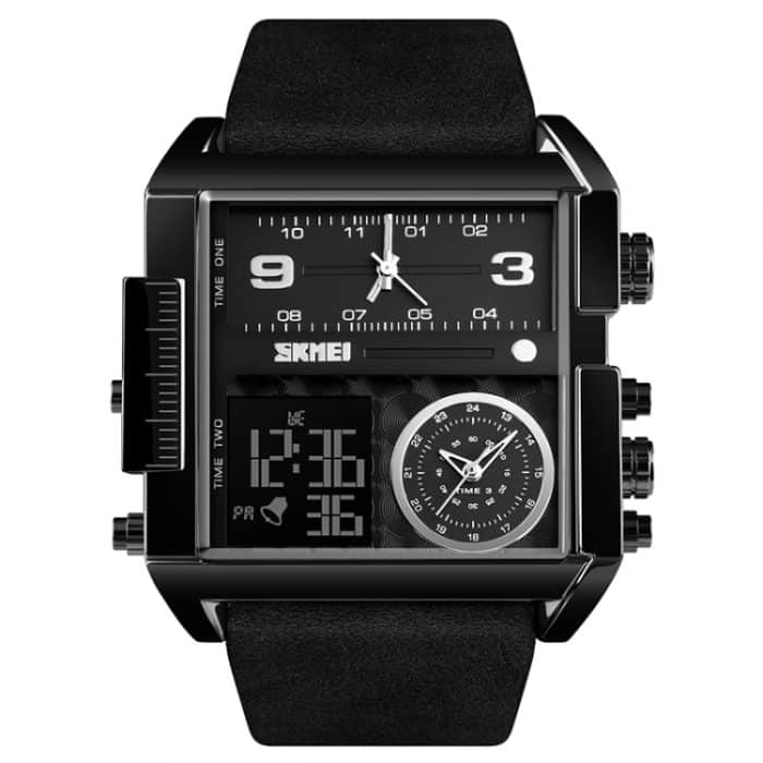 SKMEI 1391 Multifunktionale Herren-Business-Digitaluhr, 30 m wasserdicht, quadratisches Zifferblatt, Armbanduhr mit Lederarmband – Bild 2