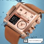 SKMEI 1391 Multifunktionale Herren-Business-Digitaluhr, 30 m wasserdicht, quadratisches Zifferblatt, Armbanduhr mit Lederarmband – Bild 11