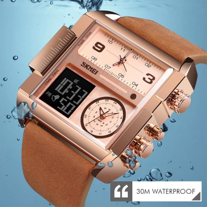 SKMEI 1391 Multifunktionale Herren-Business-Digitaluhr, 30 m wasserdicht, quadratisches Zifferblatt, Armbanduhr mit Lederarmband – Bild 11