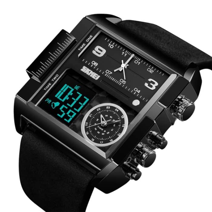 SKMEI 1391 Multifunktionale Herren-Business-Digitaluhr, 30 m wasserdicht, quadratisches Zifferblatt, Armbanduhr mit Lederarmband – Bild 3