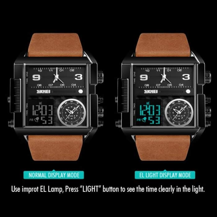 SKMEI 1391 Multifunktionale Herren-Business-Digitaluhr, 30 m wasserdicht, quadratisches Zifferblatt, Armbanduhr mit Lederarmband – Bild 5