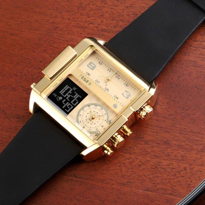 SKMEI 1391 Multifunktionale Herren-Business-Digitaluhr, 30 m wasserdicht, quadratisches Zifferblatt, Armbanduhr mit Lederarmband – Bild 8