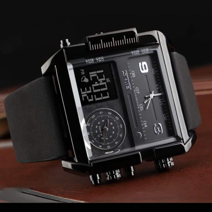 SKMEI 1391 Multifunktionale Herren-Business-Digitaluhr, 30 m wasserdicht, quadratisches Zifferblatt, Armbanduhr mit Lederarmband – Bild 9