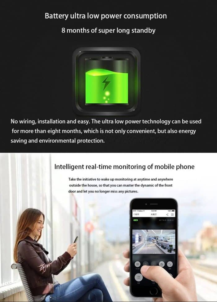 VESAFE Home VS-M2 HD 720P Sicherheitskamera, intelligente WiFi-Video-Türklingel-Gegensprechanlage, unterstützt TF-Karte und Nachtsicht- und PIR-Erkennungs-App für iOS und Android, VS-M2 – Bild 10