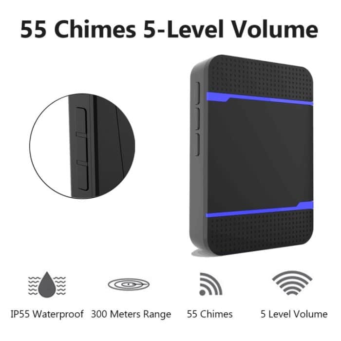 P7 110 dB kabelloser IP55 wasserdichter WLAN-Türklingelempfänger mit geringem Stromverbrauch und Nachtlicht, 53 Musikoptionen, Empfängerentfernung: 300 m, N15K-1T1-B White, N15K-1T1-B Black – Bild 3
