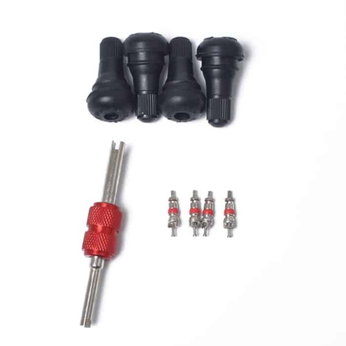 Schnappbarer kurzer schwarzer Gummi-Ventilschaft (TR412) mit Ventilkernschlüssel für schlauchlose 11,5-mm-Felgenlöcher mit 0,453 Zoll bei Standard-Fahrzeugreifen – Bild 1