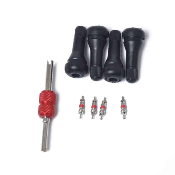 Snap-in Short Black Rubber Valve Stem (TR413) 4er-Pack mit Ventilkernschlüssel für schlauchlose 11,5-mm-Felgenlöcher mit 0,453 Zoll bei Standard-Fahrzeugreifen – Bild 2