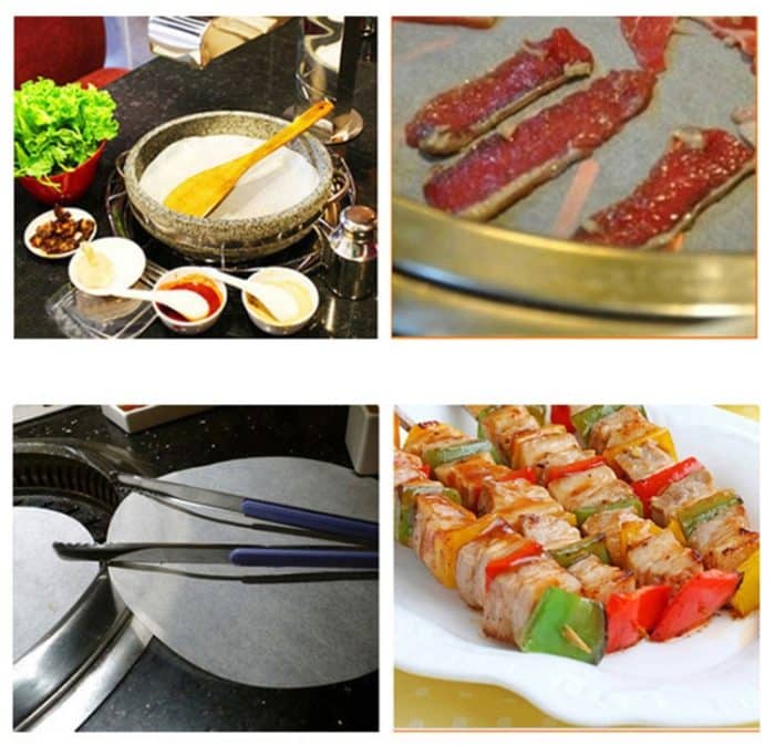 Haushaltslebensmittel Aluminiumlegierung Küche Antihaftbeschichtung Druck Fleisch Pastetchen Kuchen Hamburger Form mit 40 PCS seitigen Silikonpapieren – Bild 9