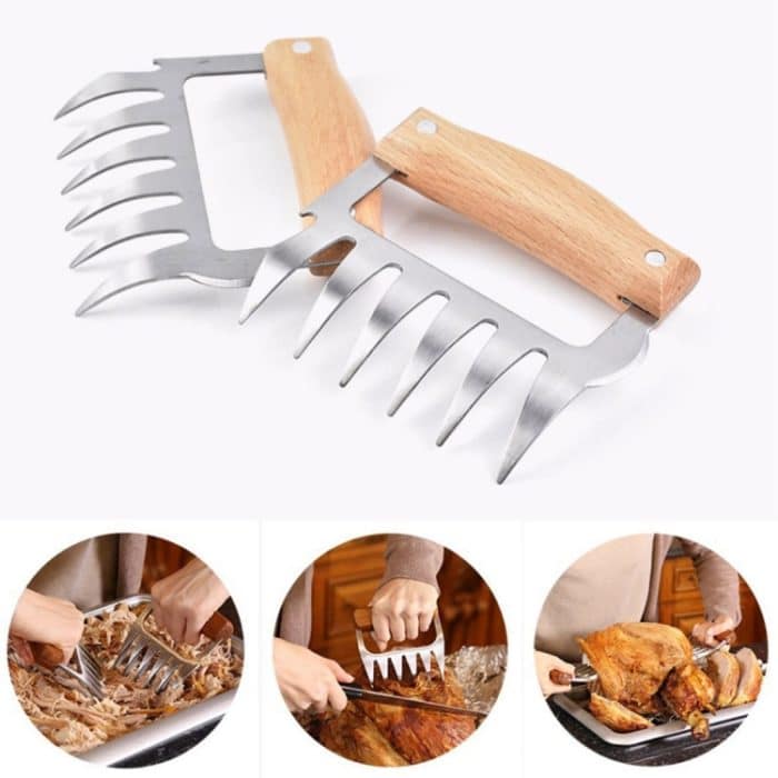 2 Stück Bärenklauen-förmige Edelstahl-Grillgabel, Huhn, geschredderter Holzgriff, rutschfest, kreative Küchengabel, Kralle, Fleischklauenspalter mit, Meat Claw Splitter(Redwood), Meat Claw Splitter(Wood color) – Bild 6