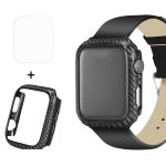 ENKAY Hat-Prince 2-in-1-Carbonfaser-Textur TPU Halbbeschichtete Schutzhülle + 3D-Vollbild-PET-HD-Displayschutzfolie für gebogene Wärme für Apple Watch Series 5 & 4 44 mm