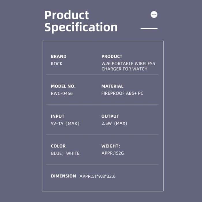 ROCK W26 Tragbares magnetisches kabelloses Ladegerät für Apple Watch, W26 USB Interface – Bild 12