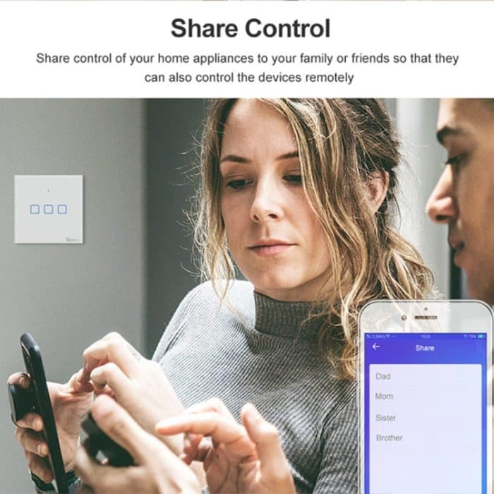 Sonoff T2 Touch 86 mm Wandschalter für gehärtete Glasscheiben Smart Home Light Touch-Schalter, kompatibel mit Alexa und Google Home, AC 100V-240V, EU-Stecker – Bild 4