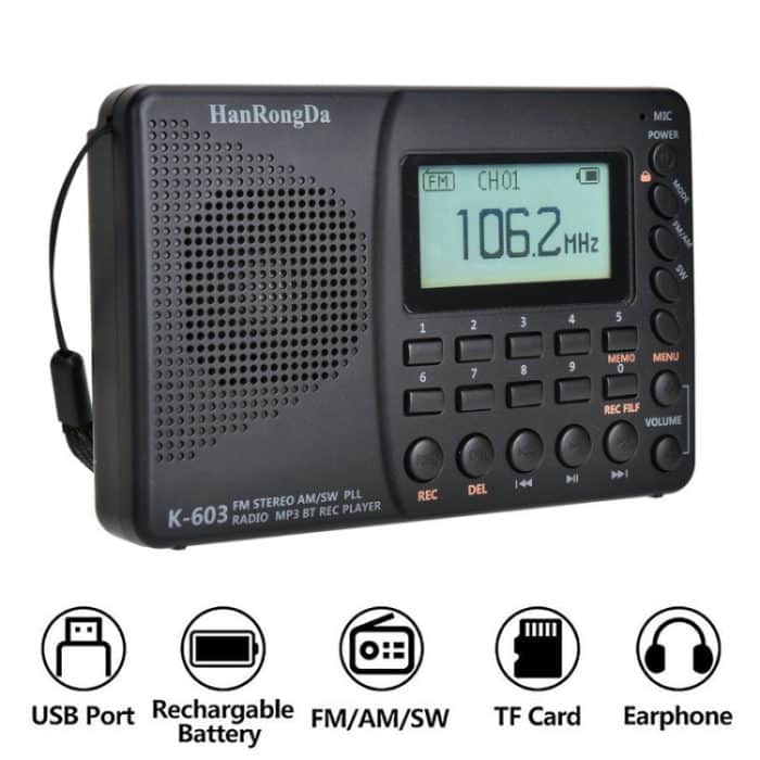 K-603 Tragbares FM / AM / SW-Vollband-Stereoradio, unterstützt BT- und TF-Karte – Bild 7