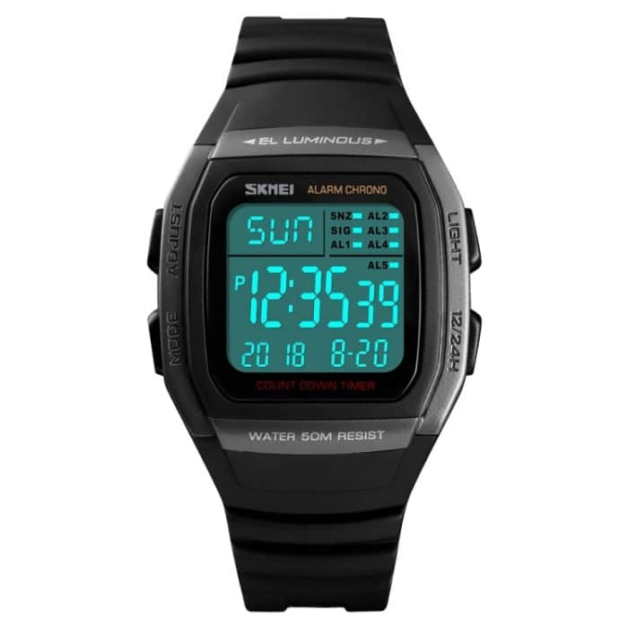 SKMEI 1278 Modische 50m wasserdichte Digitaluhr für den Außenbereich Studentensport Armbanduhr Unterstützung 5 Gruppenwecker (Titan) – Bild 2