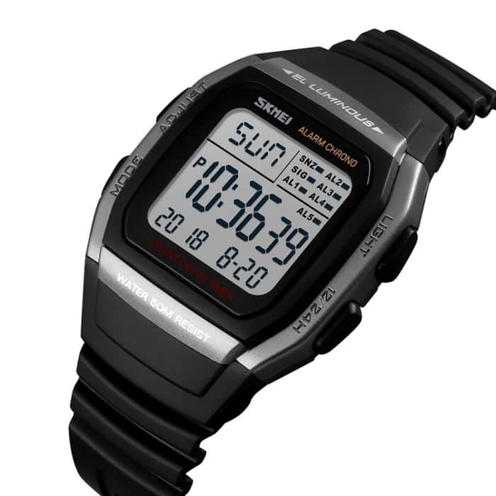 SKMEI 1278 Modische 50m wasserdichte Digitaluhr für den Außenbereich Studentensport Armbanduhr Unterstützung 5 Gruppenwecker (Titan) – Bild 3