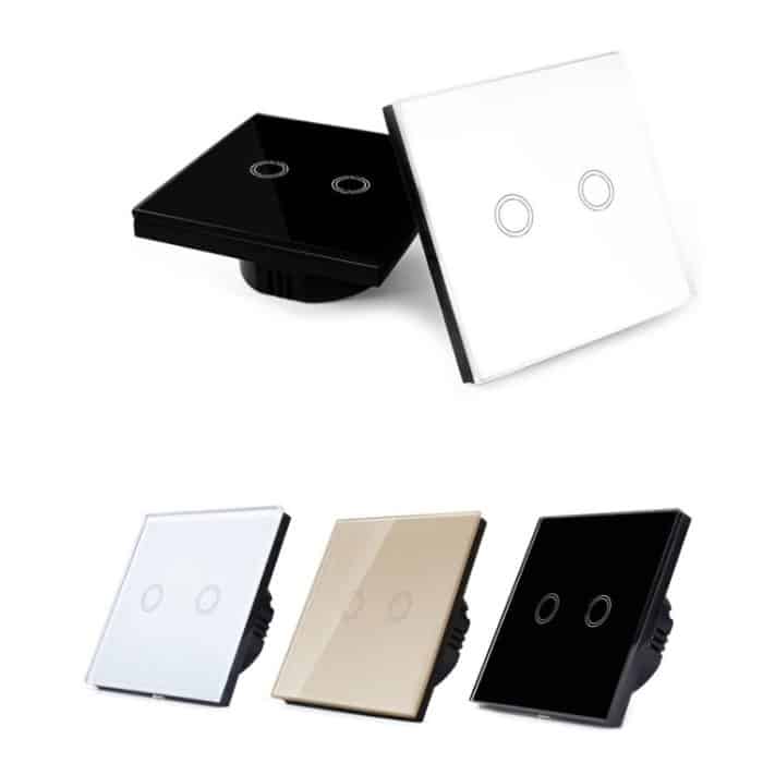 86 mm 2-Gang-Wandschalter aus gehärtetem Glas, Smart-Home-Licht-Touch-Schalter mit RF433-Fernbedienung, AC 110 V–240 V, 86mm 2 Gang/Black – Bild 2