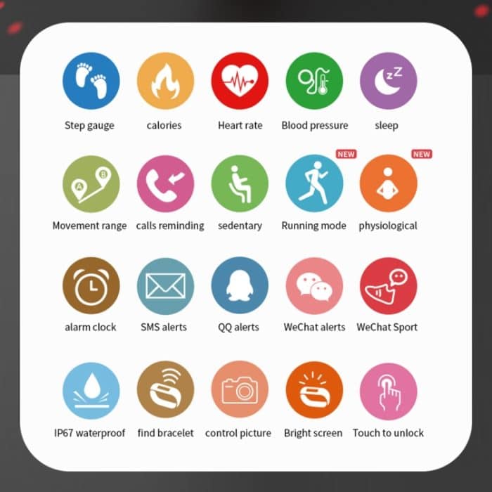 C20 1,14-Zoll-IPS-Touchscreen IPX67 wasserdichte Smartwatch, unterstützt Anruferinnerung/Herzfrequenzüberwachung/Blutdrucküberwachung/Schlafüberwachung – Bild 5