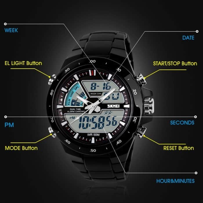 SKMEI 1016 Multifunktionale Herren-Outdoor-Sport-Nachtleuchtende, wasserdichte Doppel-Digitaluhr – Bild 7