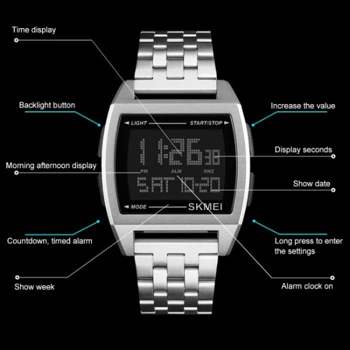SKMEI 1368 Multifunktionale Herren-Outdoor-Sport-Nachtleuchtende, wasserdichte Digitaluhr – Bild 5