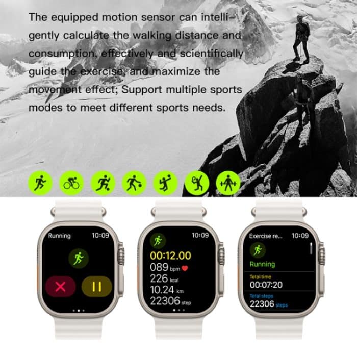 T800 Ultra 1,99 Zoll Silikonband Smartwatch unterstützt Herzfrequenz/EKG, Silicone Band – Bild 9