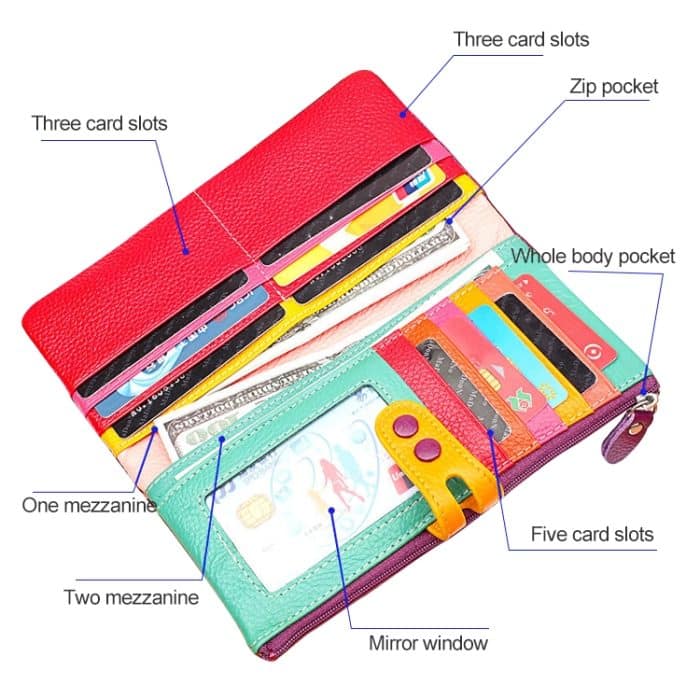 3572 Damenbrieftasche mit Reißverschluss aus Litchi-Textur-Leder, große Geldbörse – Bild 6