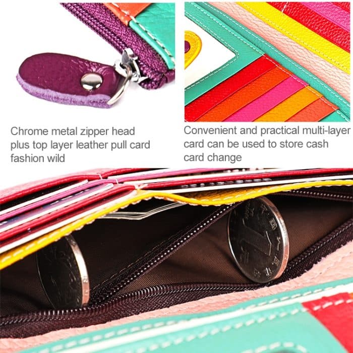 3572 Damenbrieftasche mit Reißverschluss aus Litchi-Textur-Leder, große Geldbörse – Bild 8