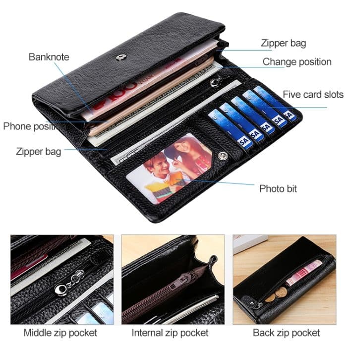 3591C Multifunktions-Geldbörse aus Leder mit Litschi-Textur und großem Fassungsvermögen – Bild 6