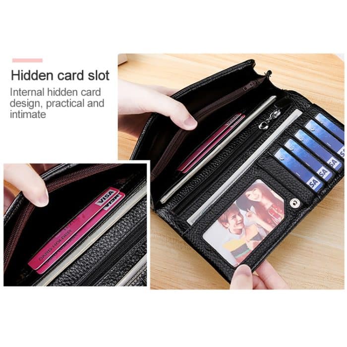 3591C Multifunktions-Geldbörse aus Leder mit Litschi-Textur und großem Fassungsvermögen – Bild 8