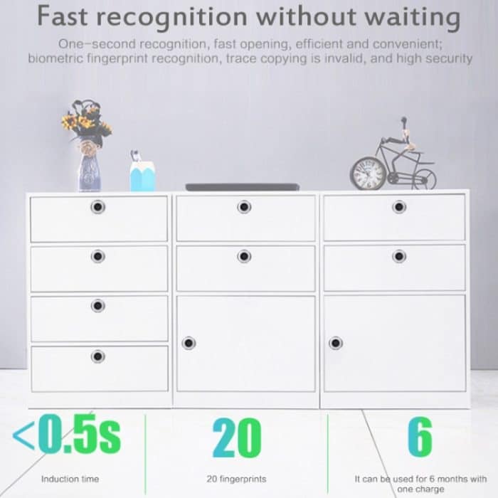 T22F Micro USB Aufladen Zinklegierung Smart Bilateral Open Fingerprint Drawer Lock Aktenschrankschloss – Bild 6